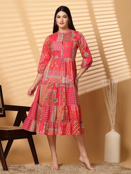 women printed collared tiered dress - 21532389 -  Standard Image - 0
