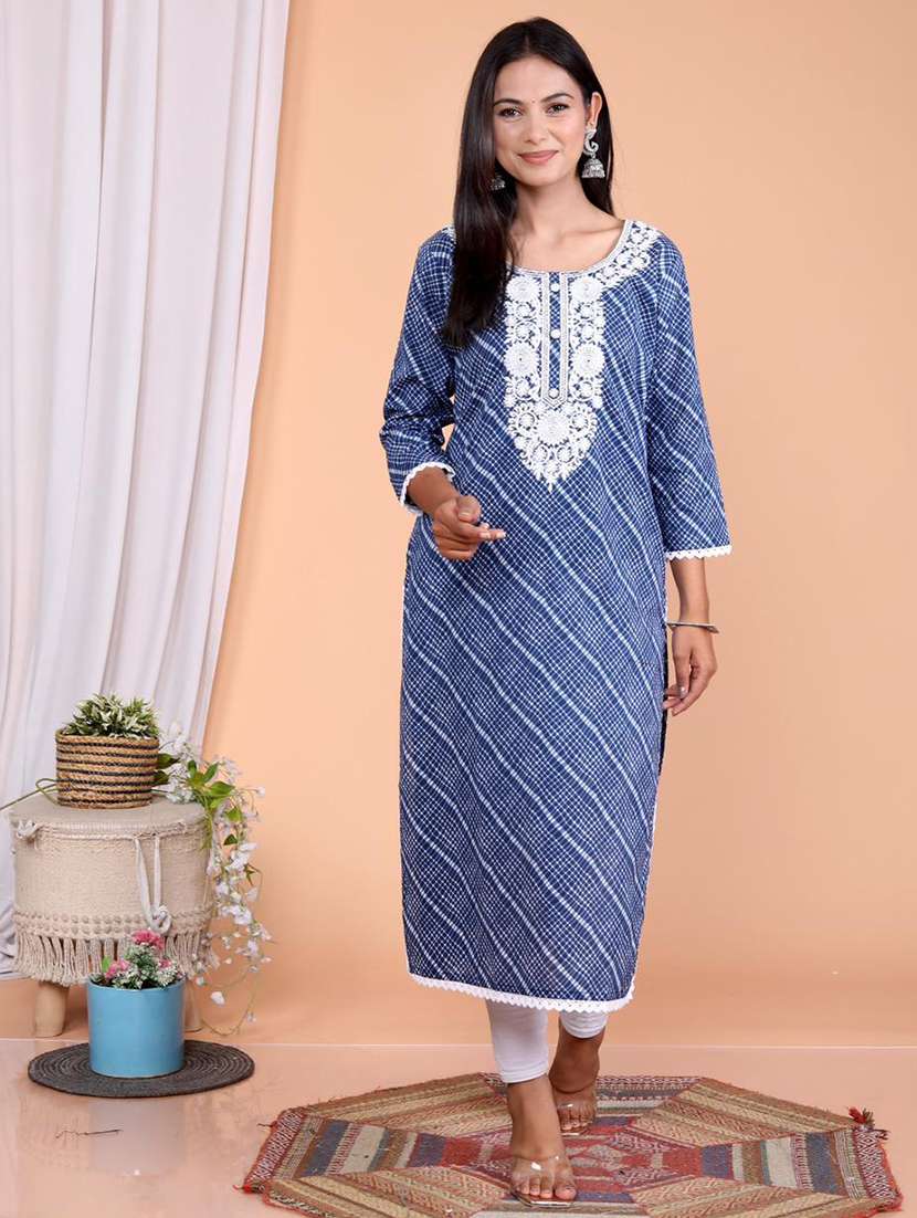 women printed round neck straight kurta