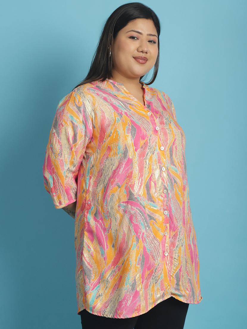 women plus size printed mandarin neck shirt - 21532396 - Standard Image - 2