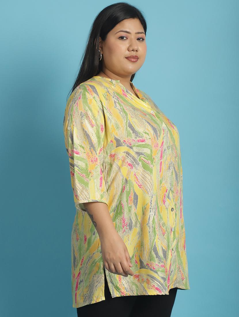 women plus size printed mandarin neck shirt - 21532397 - Standard Image - 2