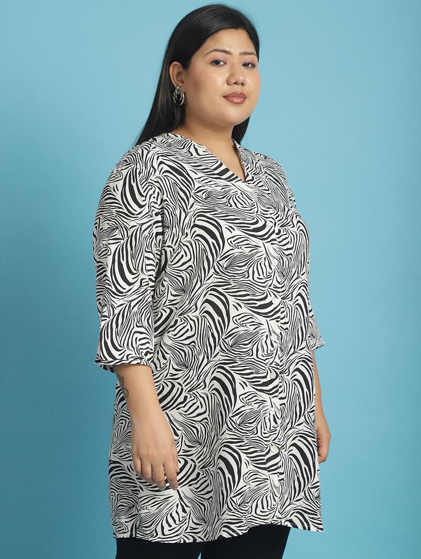 women plus size printed mandarin neck shirt - 21532398 - Standard Image - 2