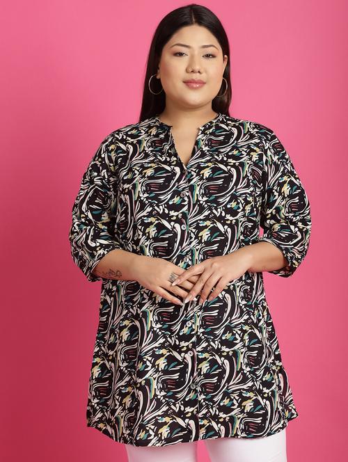 women plus size printed mandarin neck shirt - 21532399 - Standard Image - 0