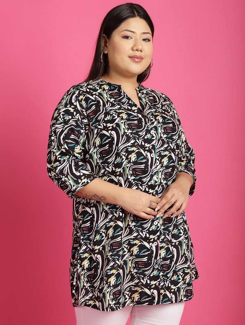 women plus size printed mandarin neck shirt - 21532399 - Standard Image - 2
