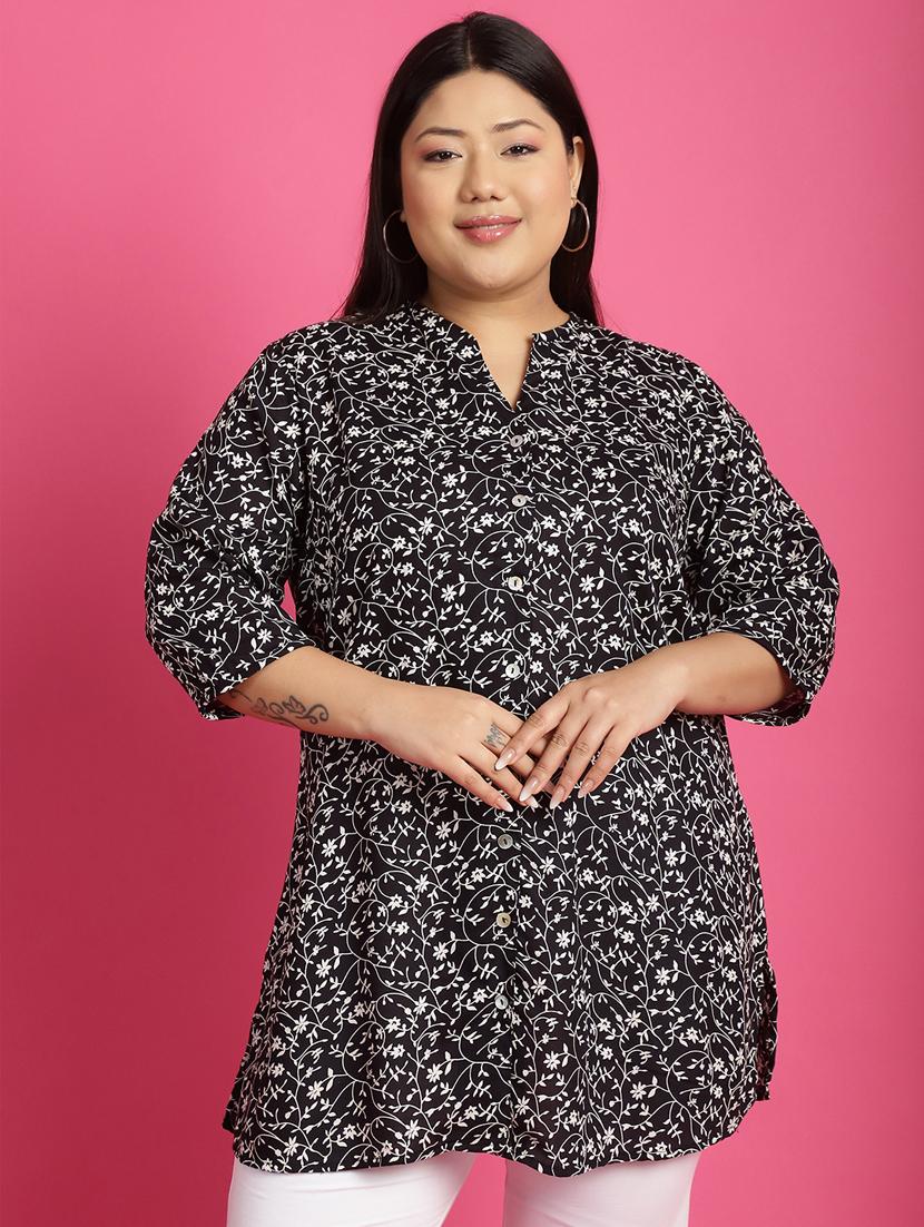 women plus size printed mandarin neck shirt - 21532400 - Zoom Image - 0