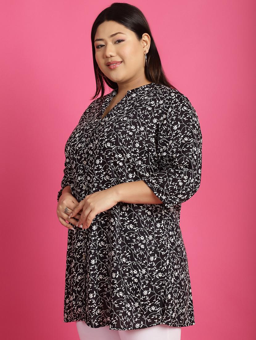 women plus size printed mandarin neck shirt - 21532400 - Standard Image - 2