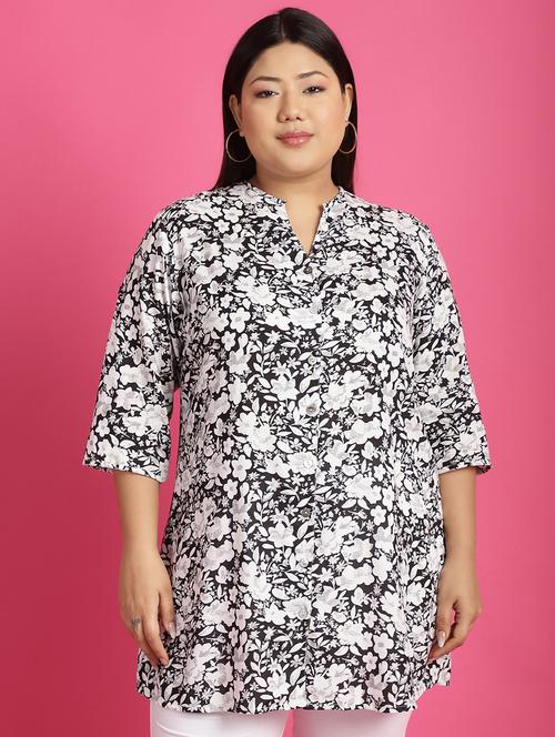 women plus size printed mandarin neck shirt - 21532401 - Standard Image - 0