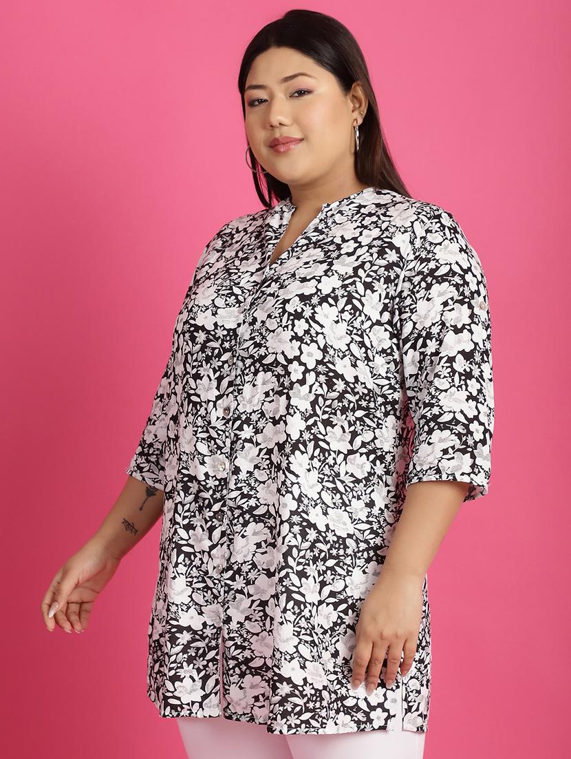women plus size printed mandarin neck shirt - 21532401 - Standard Image - 2