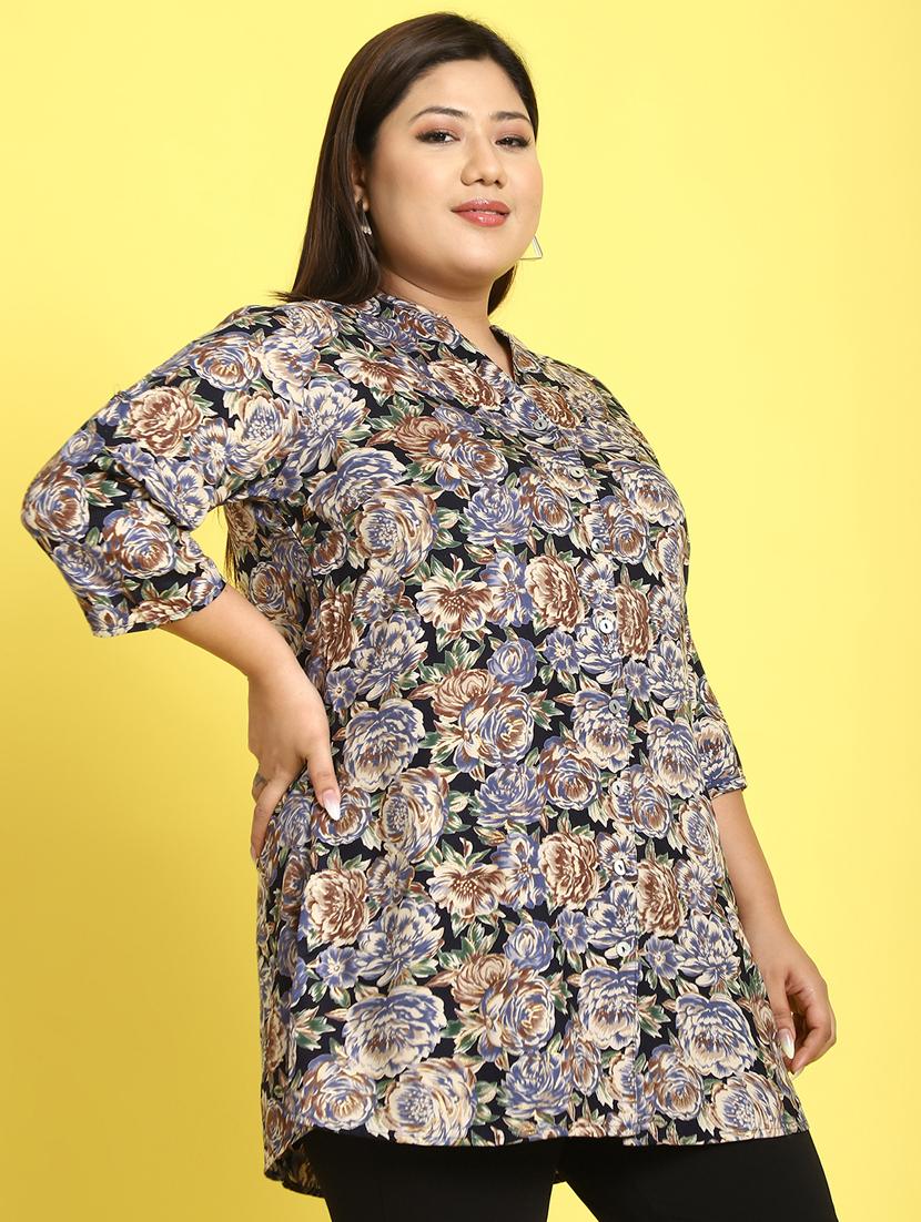 women plus size printed mandarin neck shirt - 21532403 - Standard Image - 2