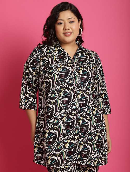 women plus size printed collared shirt - 21532405 - Standard Image - 0