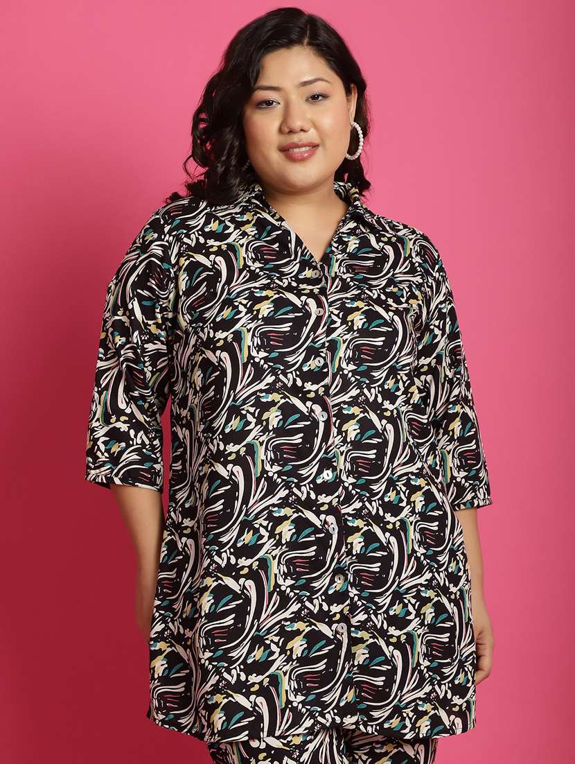 women plus size printed collared shirt - 21532405 - Zoom Image - 0