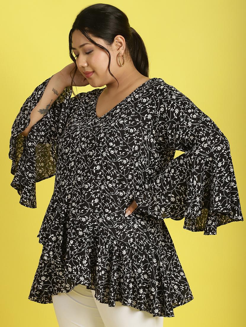 women v neck printed high-low top - 21532422 - Standard Image - 2
