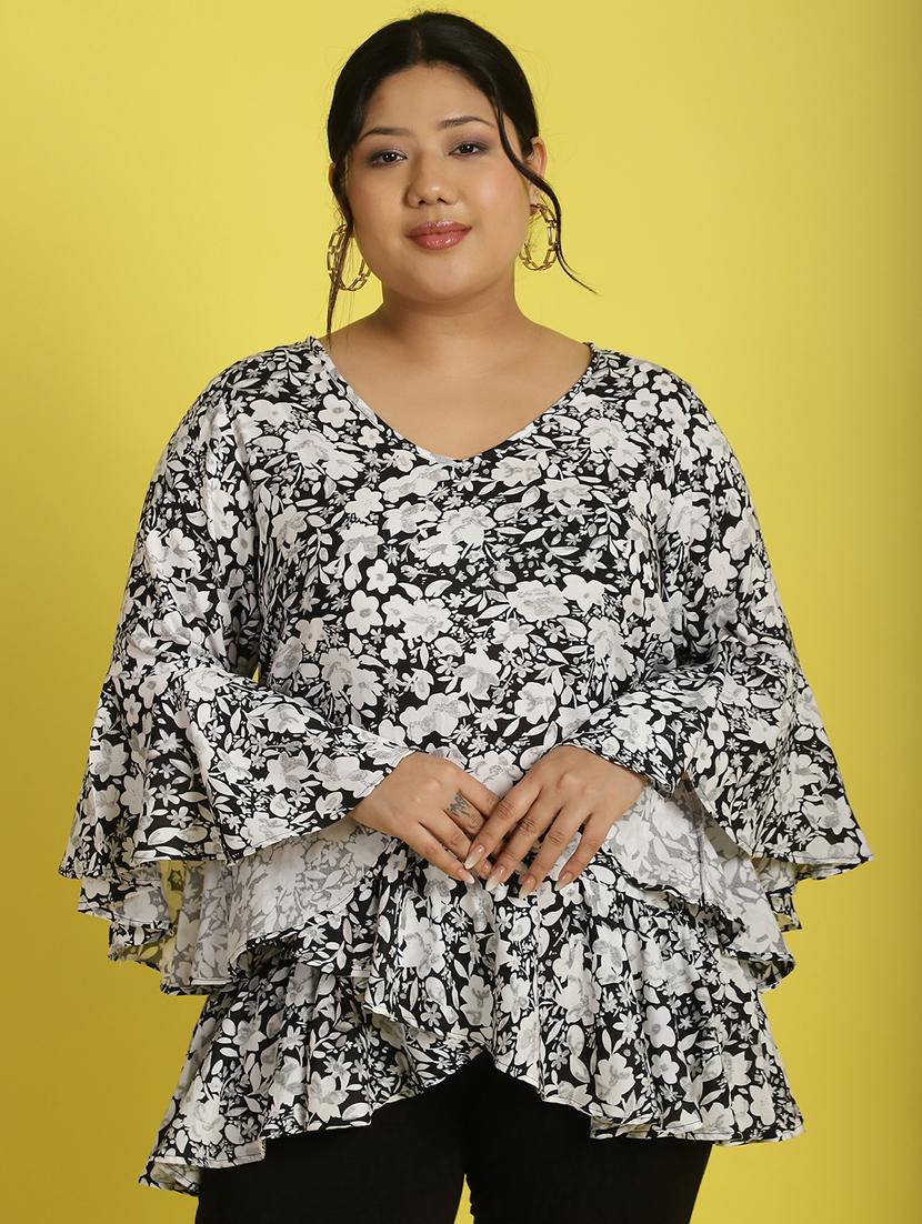 women v neck printed high-low top - 21532423 - Zoom Image - 0