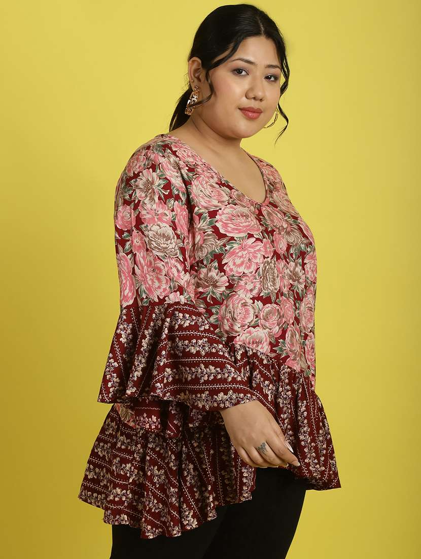 women v neck printed high-low top - 21532424 -  Standard Image - 2