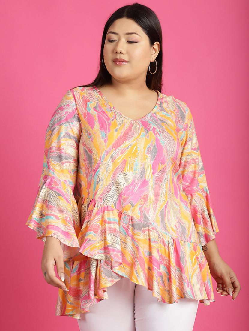 women v neck printed high-low top - 21532426 - Zoom Image - 0