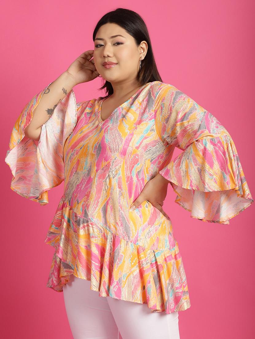 women v neck printed high-low top - 21532426 - Standard Image - 2