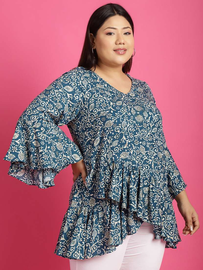 women v neck printed high-low top - 21532427 -  Standard Image - 2