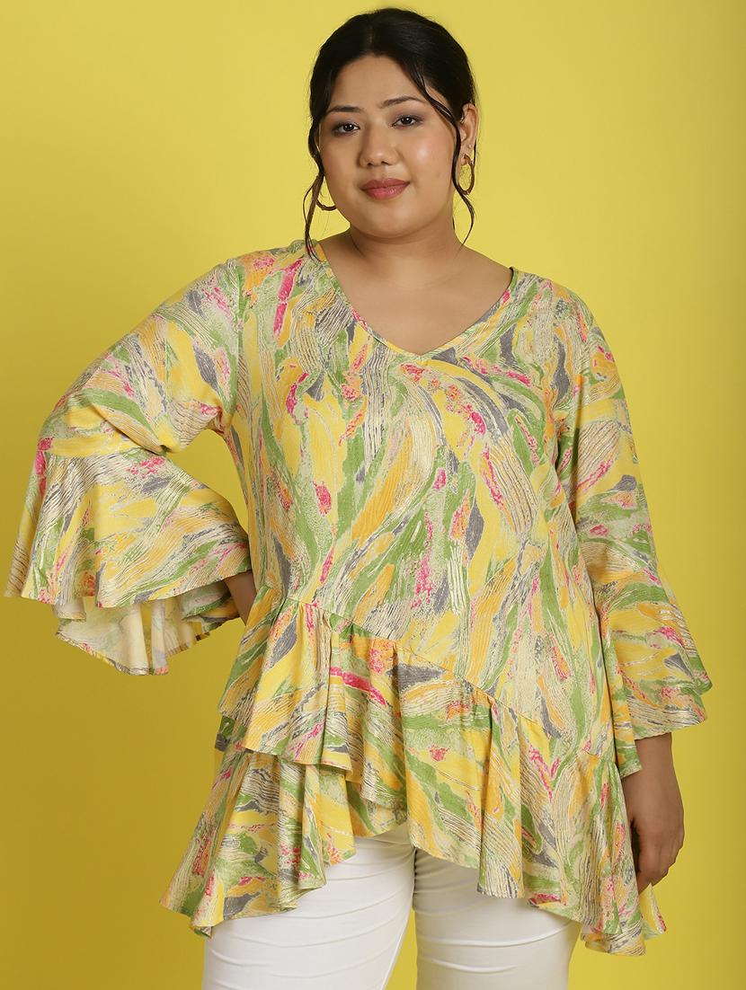 women v neck printed high-low top - 21532428 - Zoom Image - 0