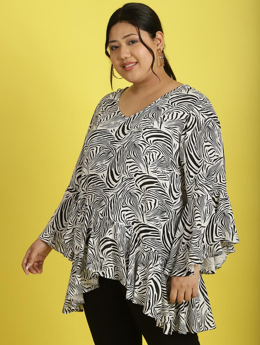 women v neck printed high-low top - 21532429 - Standard Image - 2