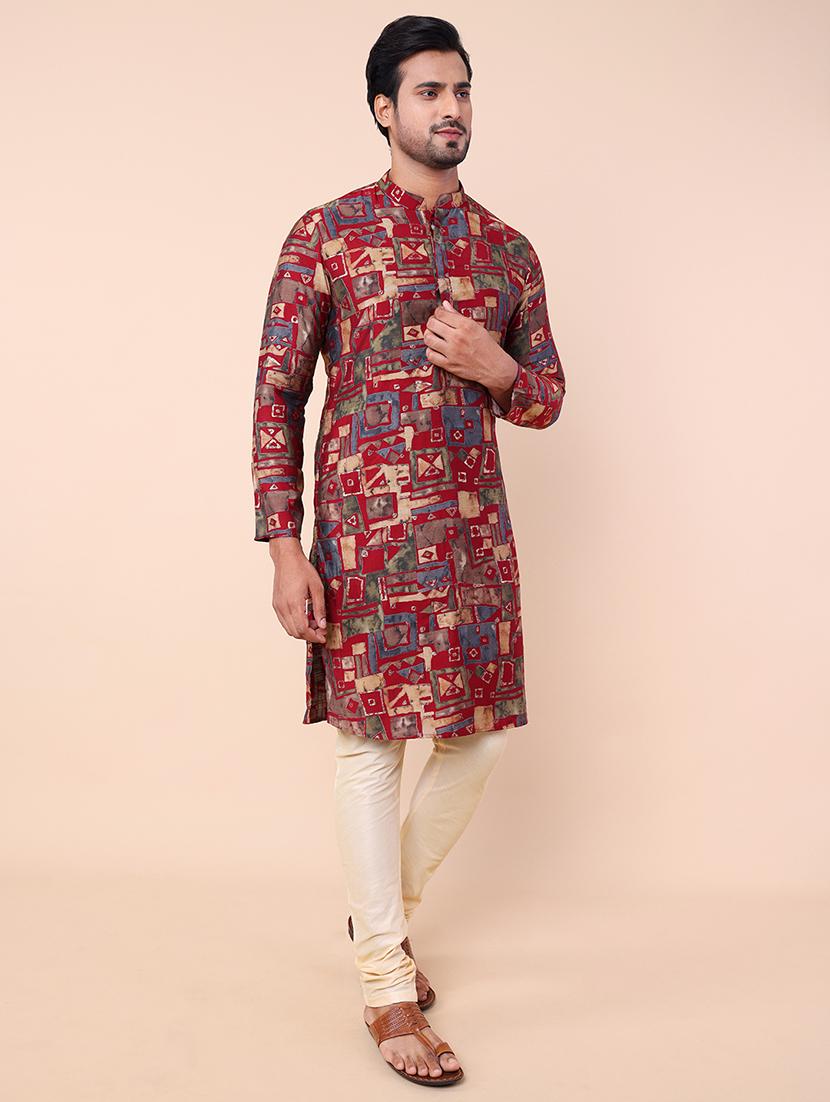 men printed kurta churidar ethnic wear set - 21533061 - Standard Image - 2