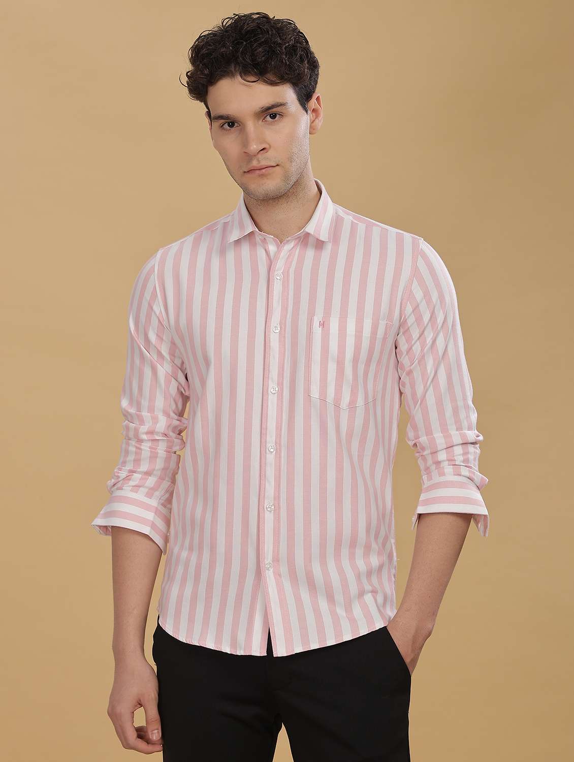 men long sleeves striped formal shirt