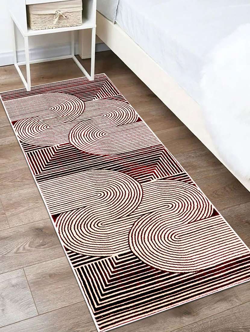 modefe 5x7 feet rug carpet cream & maroon geometric printed persian carpets for bedroom