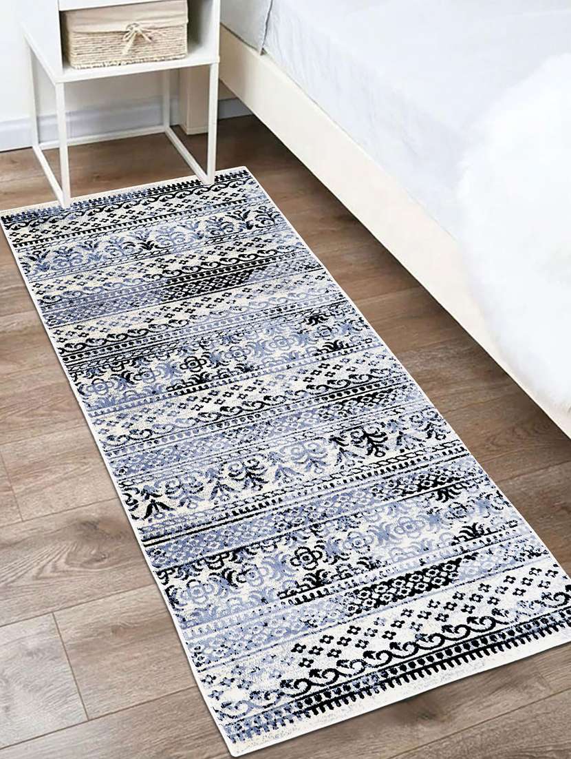 modefe 2x6 feet runner rug carpet grey & black floral printed primium persian carpets for bedroom