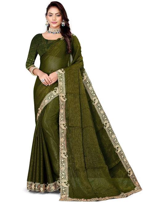 women solid with bordered saree with blouse - 21533114 - Standard Image - 0