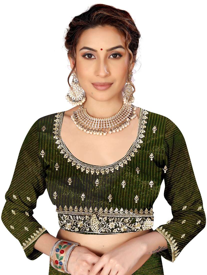 women solid with bordered saree with blouse - 21533114 - Standard Image - 2