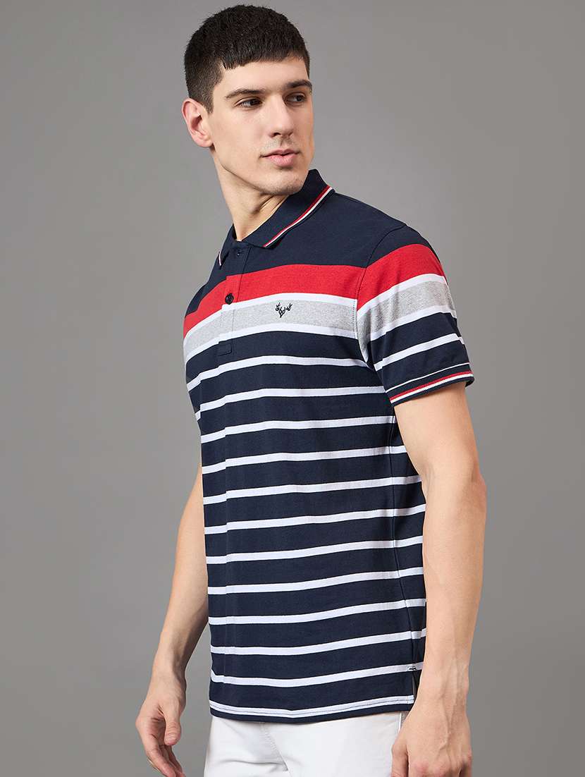 men polo neck striped t-shirt