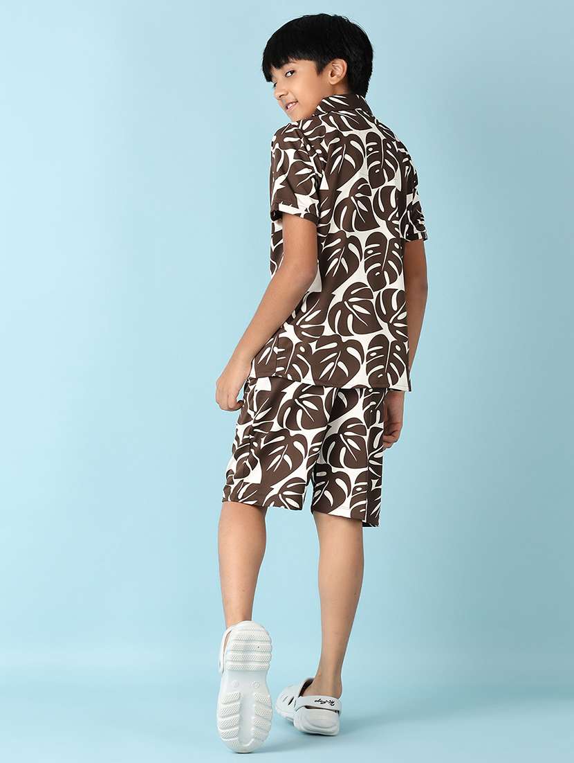boys brown printed shorts set - 21533461 -  Standard Image - 2