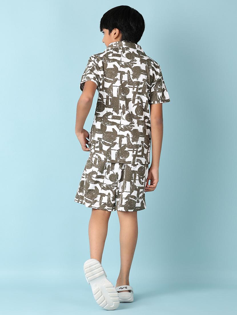 boys olive printed shorts set - 21533462 - Standard Image - 2