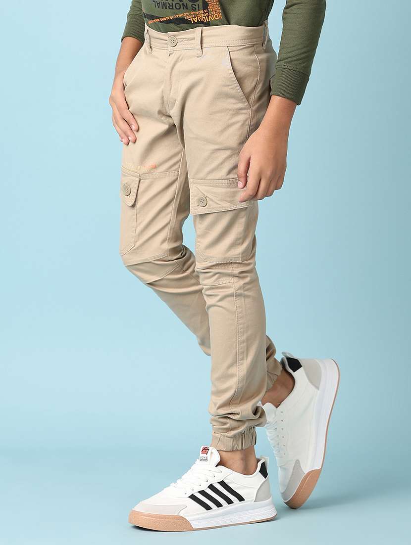 boys beige solid mid rise cargos - 21533474 -  Standard Image - 2