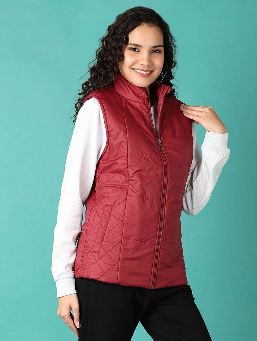 women solid sleeveless quilted jacket - 21533539 -  Standard Image - 2