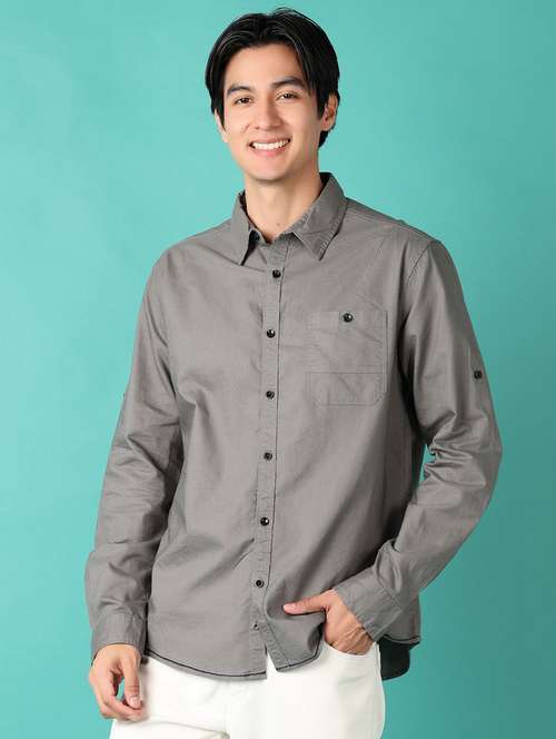 men solid long sleeve casual shirt - 21533575 -  Standard Image - 0