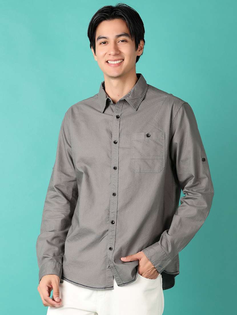 men solid long sleeve casual shirt