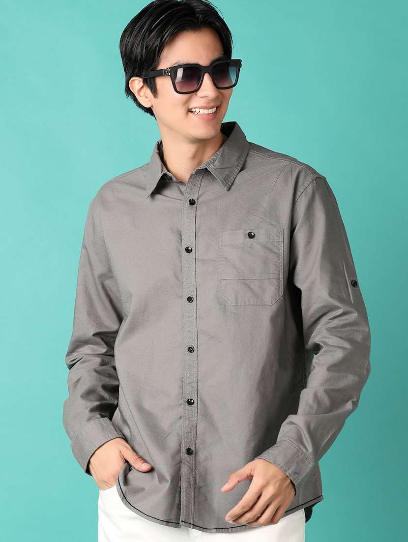 men solid long sleeve casual shirt - 21533575 - Standard Image - 2