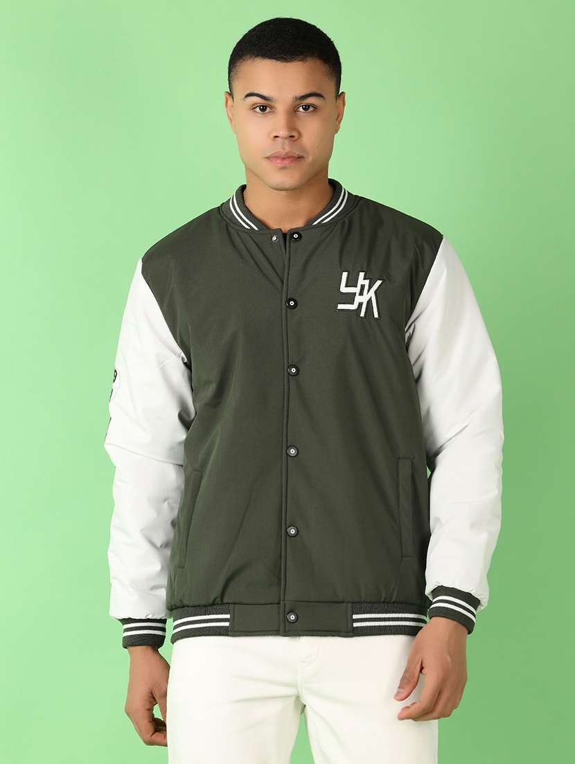 men color block long sleeve varsity jacket