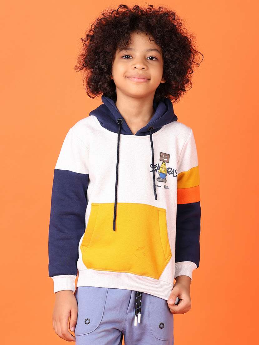 boys color block long sleeve hooded sweatshirt