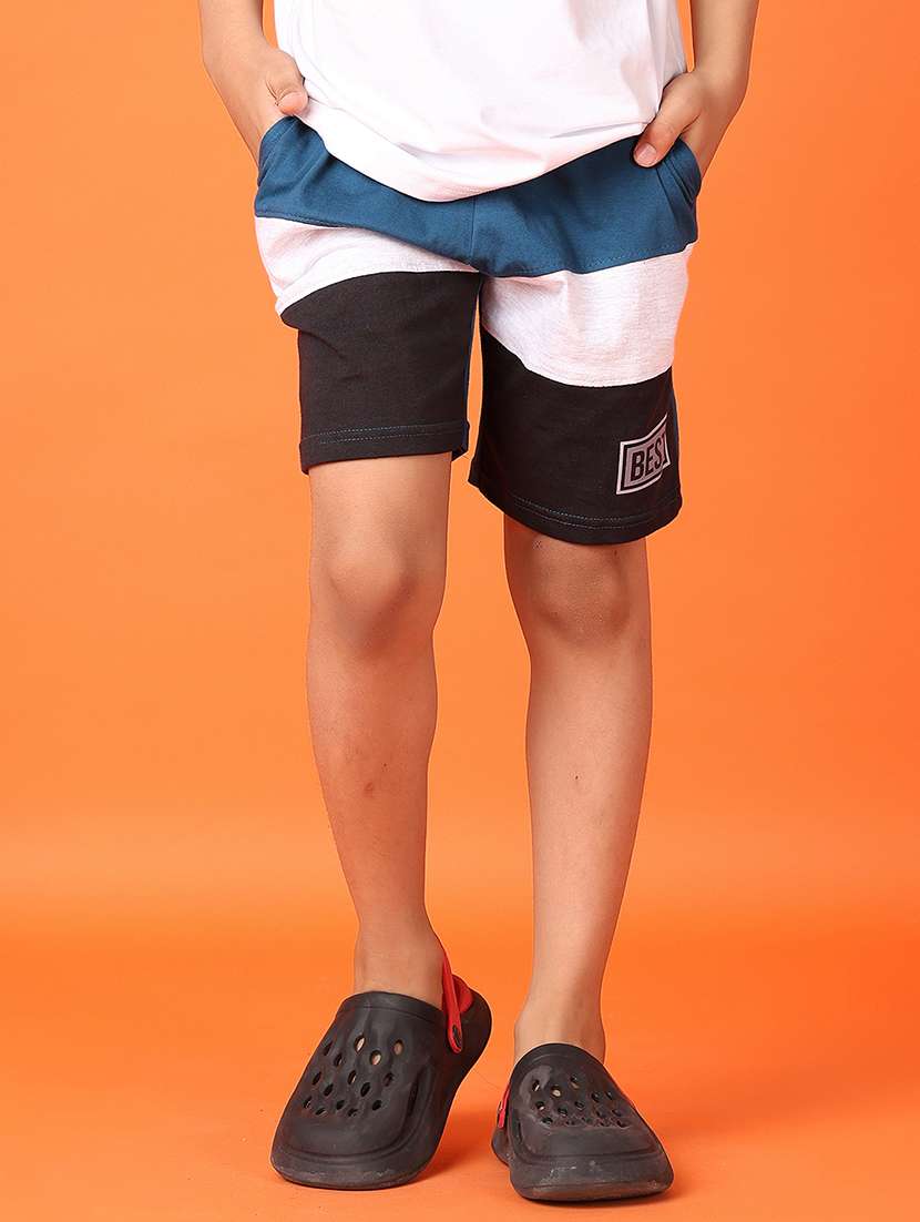 boys color block mid rise casual shorts