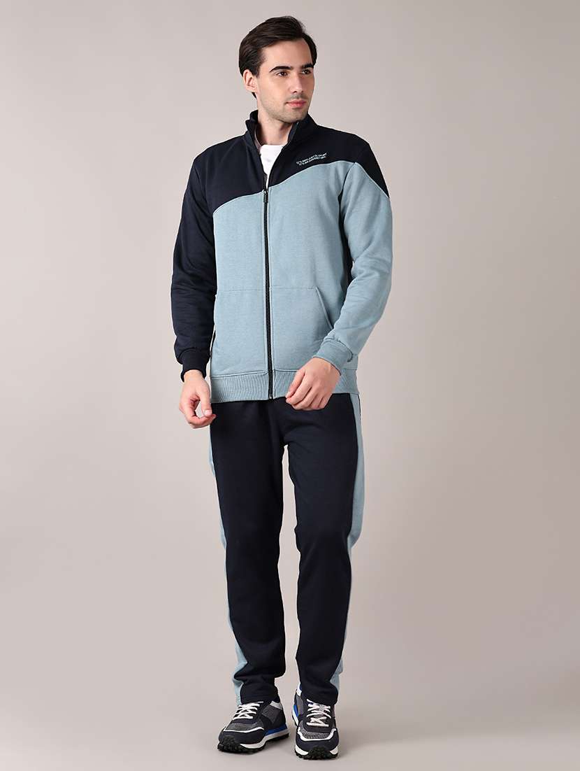 men color block active wear full length track suit