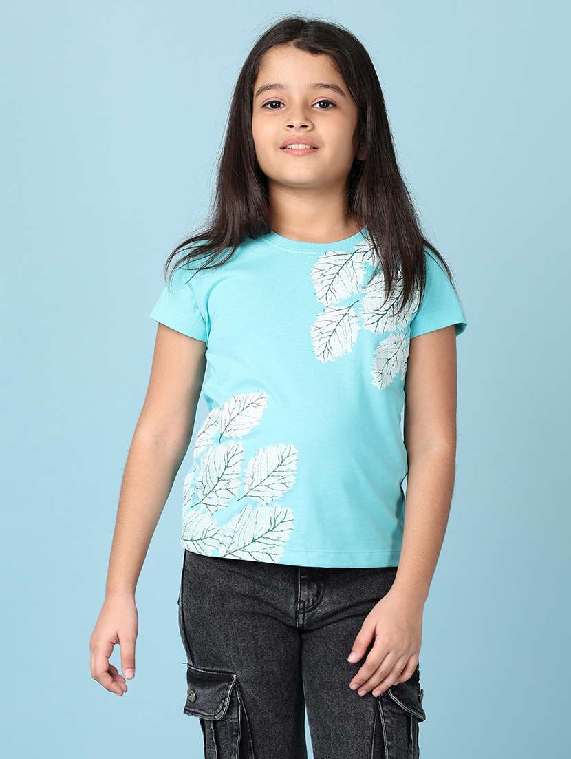 girls front print round neck tees