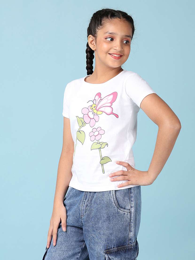 girls front print round neck tees - 21533703 - Standard Image - 2