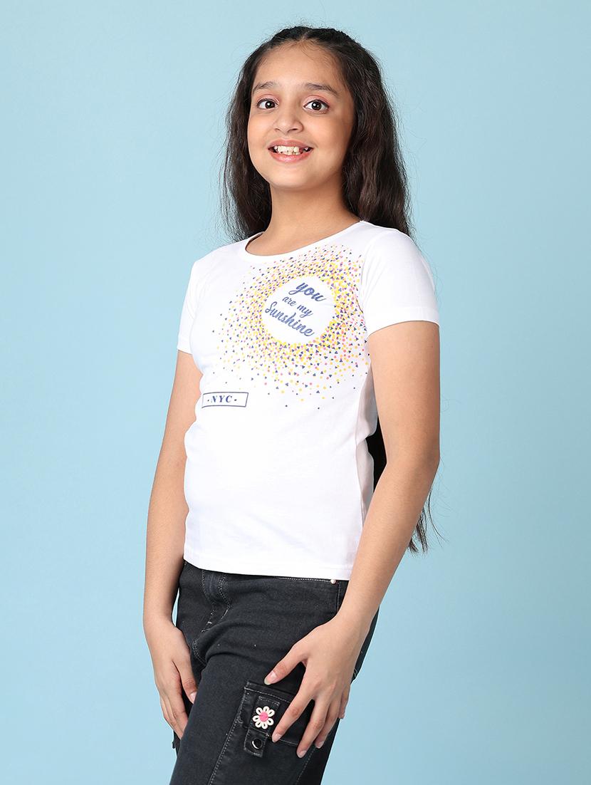 girls front print round neck tees - 21533704 - Standard Image - 2