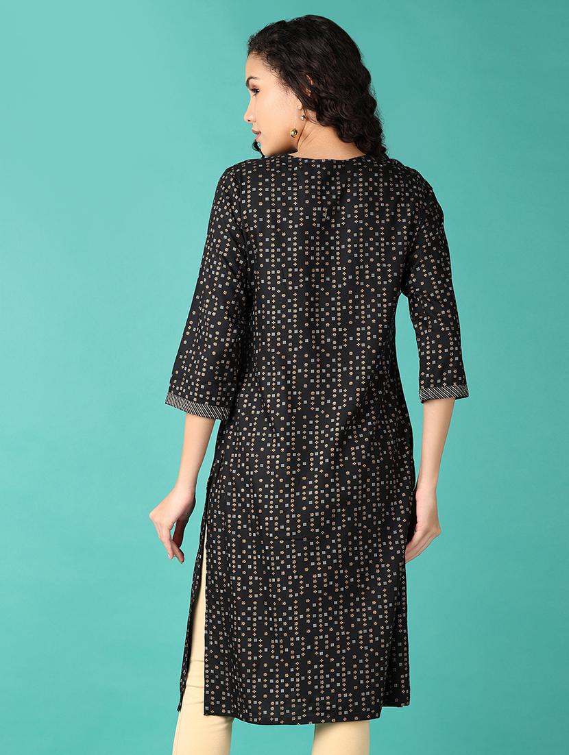 women black printed round neck straight kurta - 21533857 - Standard Image - 2