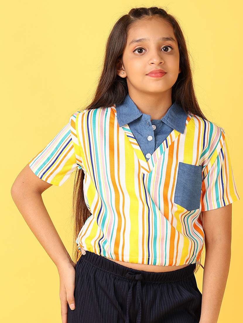 girls striped collared regular top
