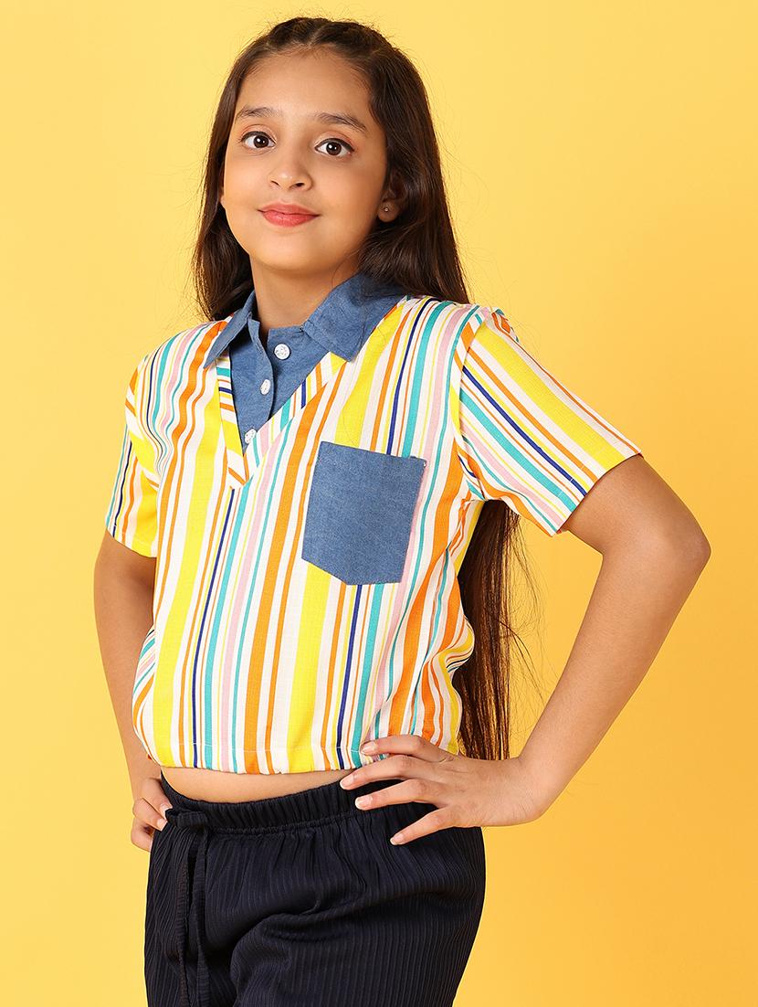 girls striped collared regular top - 21533972 - Standard Image - 2