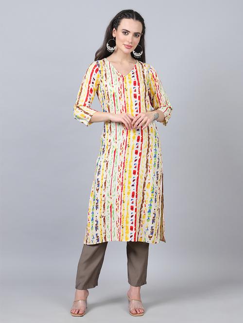 women three quarter sleeves straight kurta - 21534451 -  Standard Image - 0