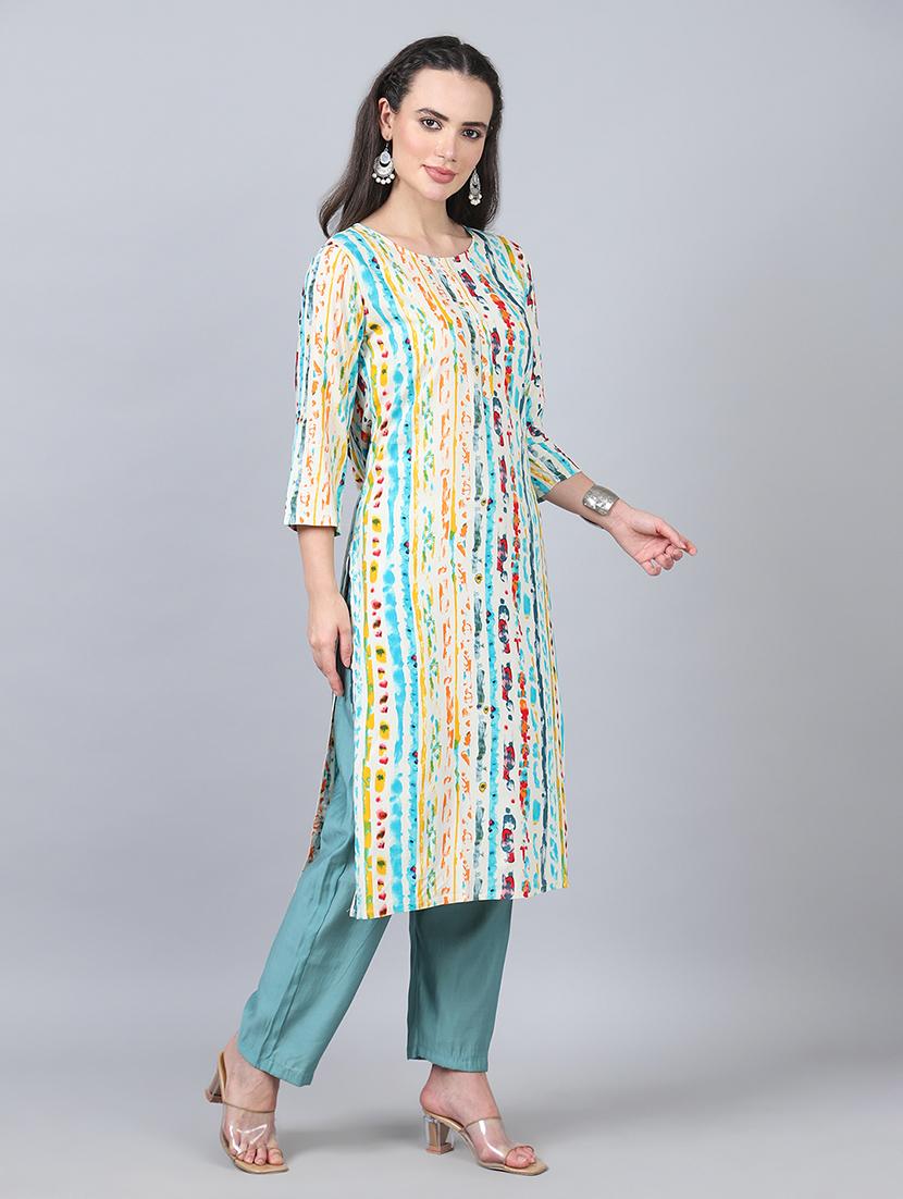 women three quarter sleeves straight kurta - 21534452 - Standard Image - 2