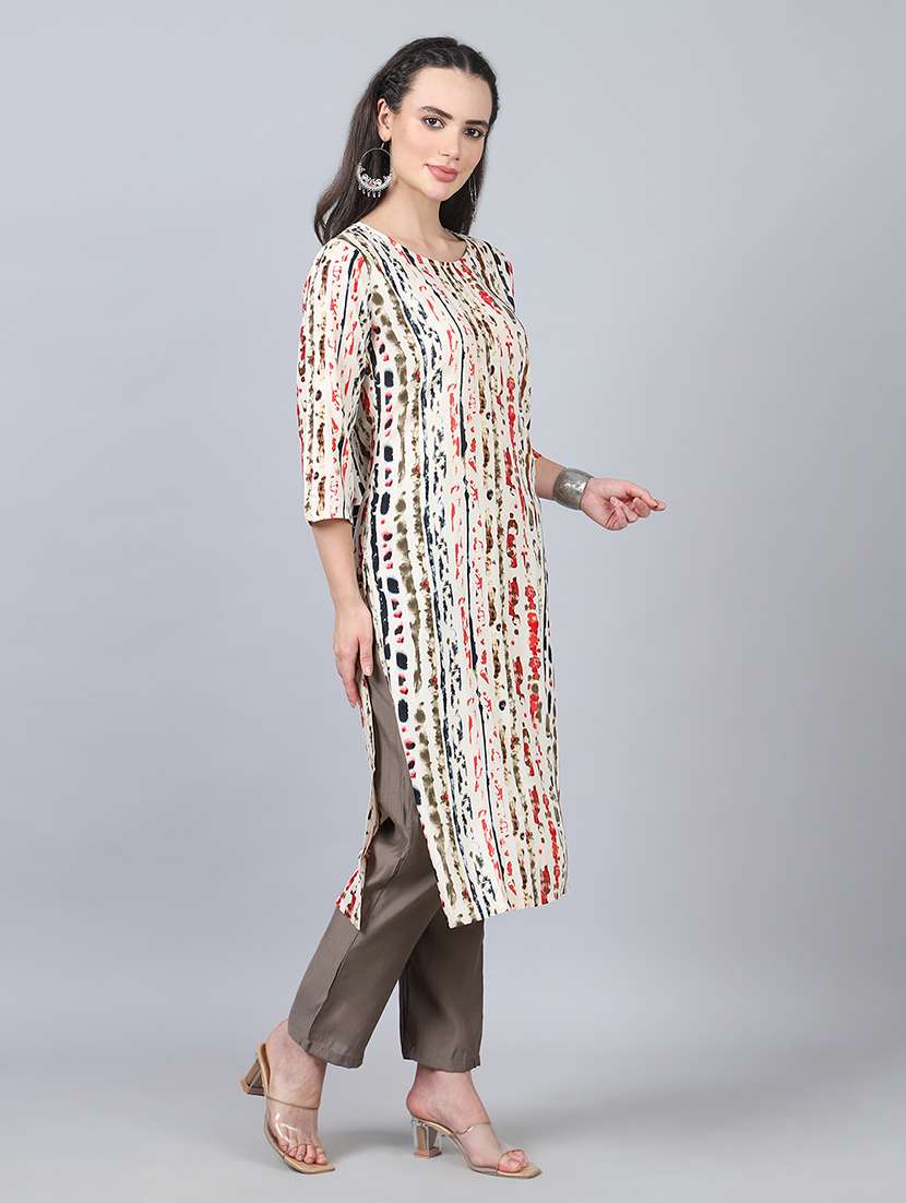 women three quarter sleeves straight kurta - 21534453 -  Standard Image - 2