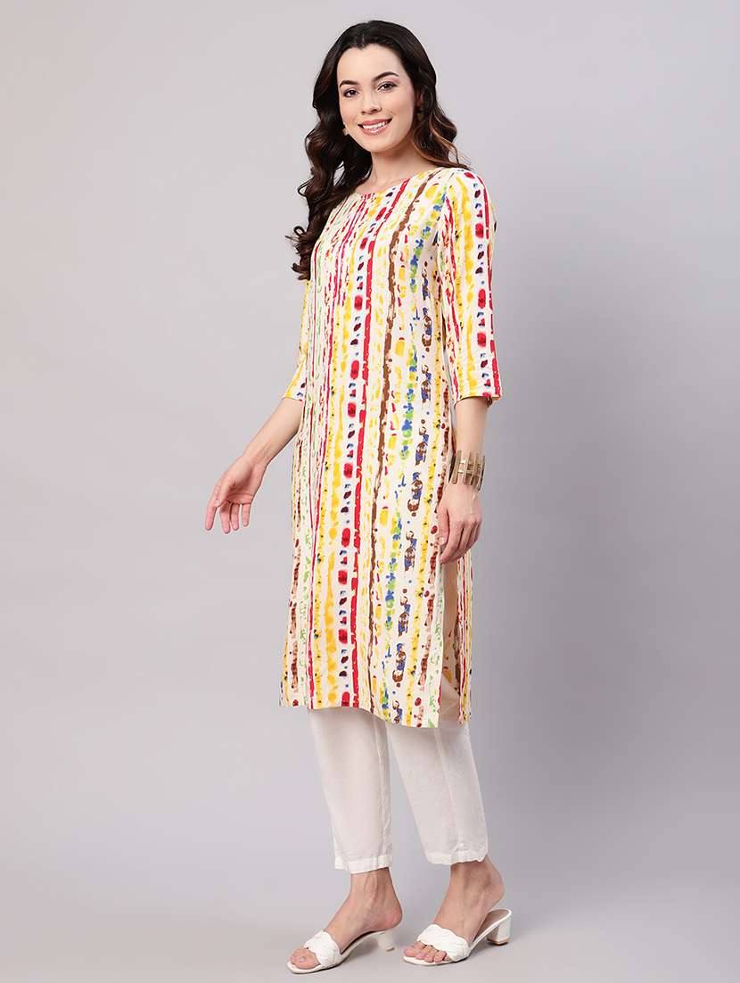 women three quarter sleeves straight kurta - 21534454 -  Standard Image - 2